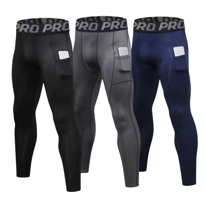 Pantalones De Entrenamiento Para Hombre Con Bolsillos Para Teléfonos Mallas Compresivas Húmedas Y Secas Térmicas Con Bolsillos Para Correr - 1