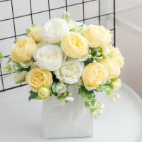 Bouquet De Flores Artificiales De Seda Peony 30cm Blanco Para Decoración De Hogar Navidad Boda Oficina Fiesta DIY - details 2