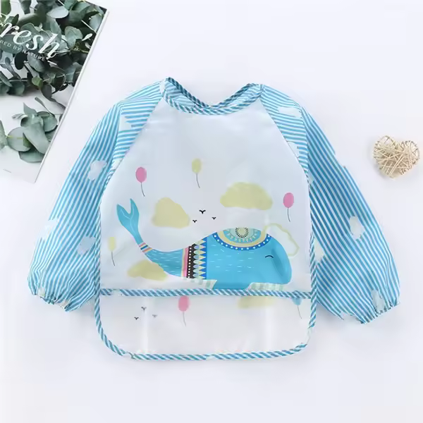 Bib De Bebé Impermeable Con Pico Y Bata De Arte Para Niños Y Niñas De 1 a 3 Años Paño De Ensechar Con Mangas Largas Y Bolsillo Estilo Moda - 1