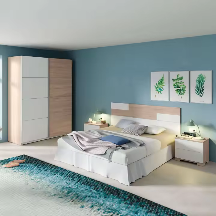 Pack Habitación Matrimonio Onix Blanco Y Roble Camas 150 cm (cabecero+mesitas+armario) - 1