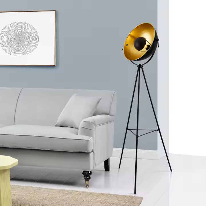 Lámpara de pie Angers - Trípode - 158 x 40 cm - Metal - Negro y Latón - 1xE27 - 60W [lux.pro] - 1