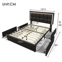 Cama Doble Tapizada 160x200 cm con Cabecera Ajustable + 4 Cajones + Tira LED RGB + Colchón Incluido-Diseño Functional PU Negro - details 8