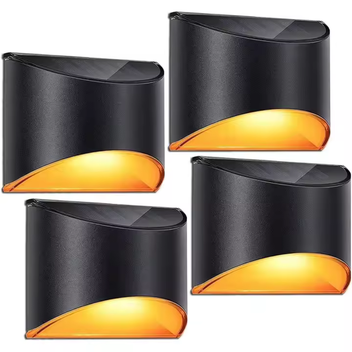 Paquete de 4 luces solares de pared para exteriores, impermeables, para terraza, valla, escalera, jardín, patio, barandilla, LED blanco cálido - 1