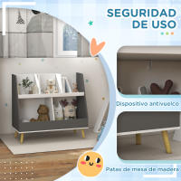 HOMCOM Estantería para Juguetes para Niños Organizador Infantil de 2 Niveles con 5 Compartimentos y Patas de Madera de Pino para Guardería Sala de Juegos 80x34x72,5 cm Gris y Blanco - details 2