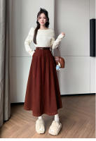 Falda Larga De Corduroy Elegante Para Invierno A-Line Con Cintura Empirica Y Cinturón Amplio Estilo Coreano Moda Feminina - details 1