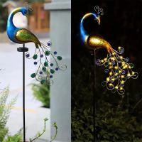 Decoración De Jardín Peacock De Metal Con Luces LED Solares Escultura Decorativa Para Paisaje Exterior Instalación Por Montaje - details 1