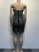 Beyprern Vestido De Noche De Perlas Y Rhinestones Para Mujer Vestido De Fiesta Con Pico De Pavo Y Diamantes Elegante Y Sexy Para Cumpleaños Y Clubwear - details 2