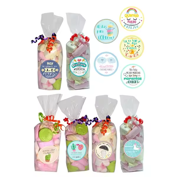 Lote 10 Bolsas Golosinas 150 Gr. Frases Niños Cumpleaños Comuniones golosinas chuches chucherias conos - 1