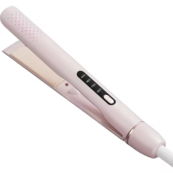 Plancha de pelo rosa - 2 en 1 - Calentamiento rápido - Alisa y riza el cabello - 150°/210° - Pantalla digital - Cerámica - Rizador - 1