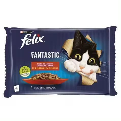 Felix Fantastic Festín De Carnes En Gelatina Para Gatos 4 X 85 Gr - 1