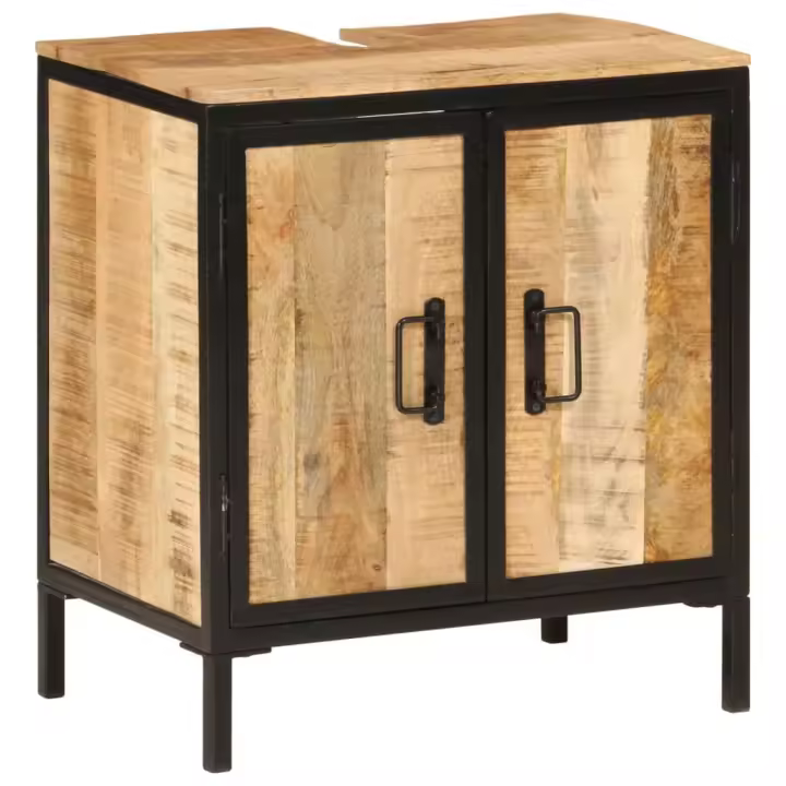 vidaXL Mueble de baño madera maciza de mango y hierro 55x35x60 cm - 1