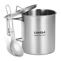 LIXADA Taza De Acero Inoxidable Portátil De 750ml Con Tapa Y Manija Plegable Para Camping Cocina Picnic Deportes Al Aire Libre - details 11