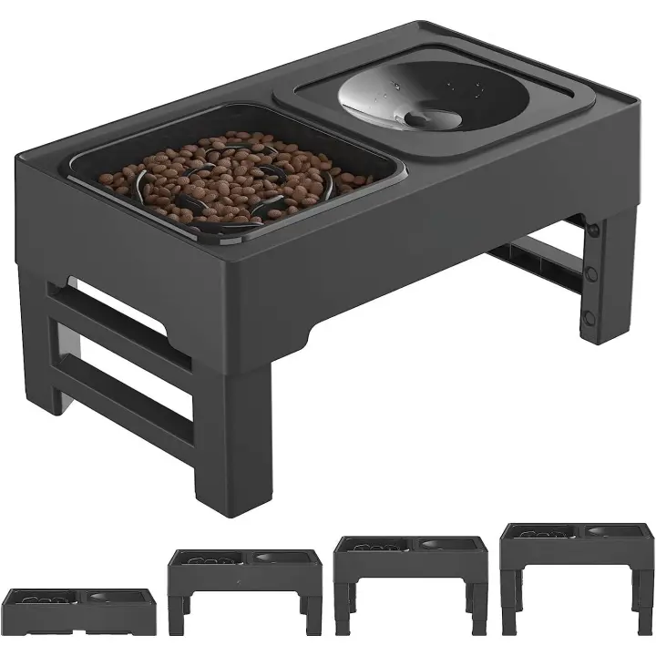 Els Pet - Comedero y Bebedero Elevado para Perros y Gatos - Dispensador de Agua Plegable - Cuencos Dobles - Altura Ajustable - Ergonómico - Anti Saciedad - 1