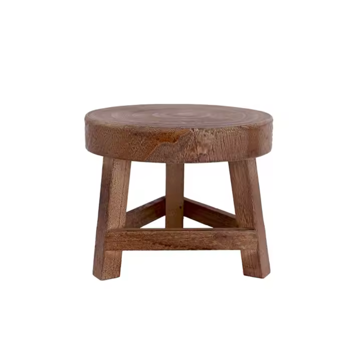 Banco Bajo De Madera Redondo Pequeño Soporte De Flor Taburete De Té Para Jardín Adorno De Piso Estilo Paisajista Sólido Sin Plegar - 1