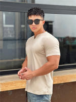Camiseta Hombre Verano 2023 Cuello V Manga Corta Algodón Fitness Ropa Deportiva Casual Slim Fit Teeshirt Transpirable Secado Rápido - details 8