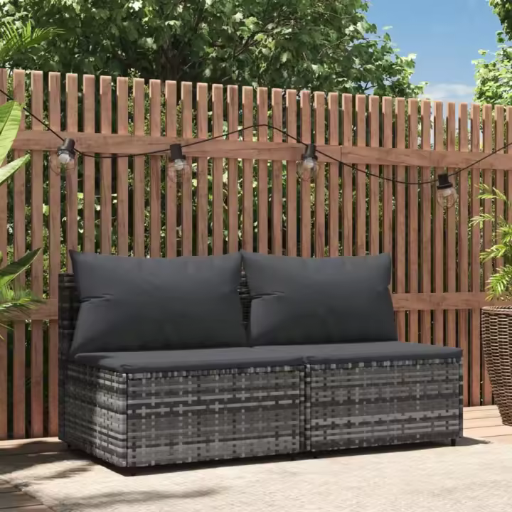 Central Garden Sofás con almohadas 2 piezas Polyrattan Gris - 1