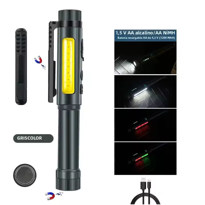 Linterna Multifuncional De Aleación De Aluminio Con Pluma LED Potente Batería Recargable De 1200mAh USB Luz De Trabajo Magnética Impermeable Y Resistente Al Choque - 1