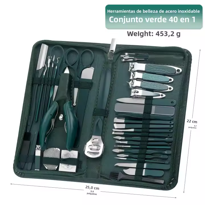Set De Manicura Y Pedicura Profesional 40Pcs - Cuidado De Uñas Portátil Con Afiladores Y Cortauñas De Acero Inoxidable Sin Necesidad De Energía - 1