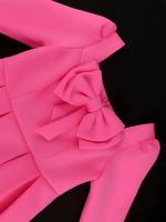 Vestido A-Line Elegante Para Mujer En Fuchsia Con Cuello Cuadrado Y Largas Mangas Con Lazo Vestido De Fiesta Para Invitadas De Boda Y Eventos Formales - details 6