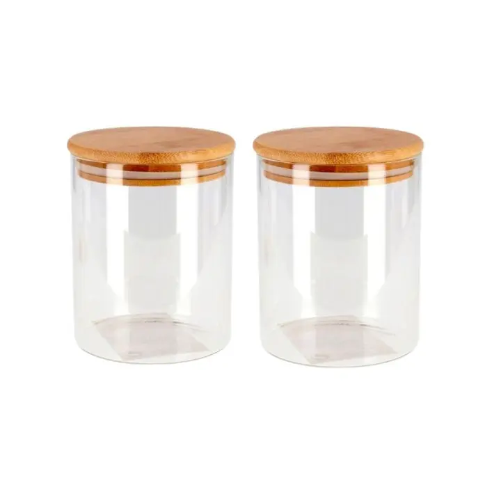 Pack 2/4/6 Botes de Cristal, Tarros de Cocina con Tapa de Bambú. Envases para Alimentos con Anilla de Silicona, Tarro de Cristal de cocina de 900/1200/1700ml. - 1