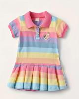 Girls Stylish & Casual Colorful Striped Rabbit Embroidered Cotton Dress for Spring & Summer - details 0