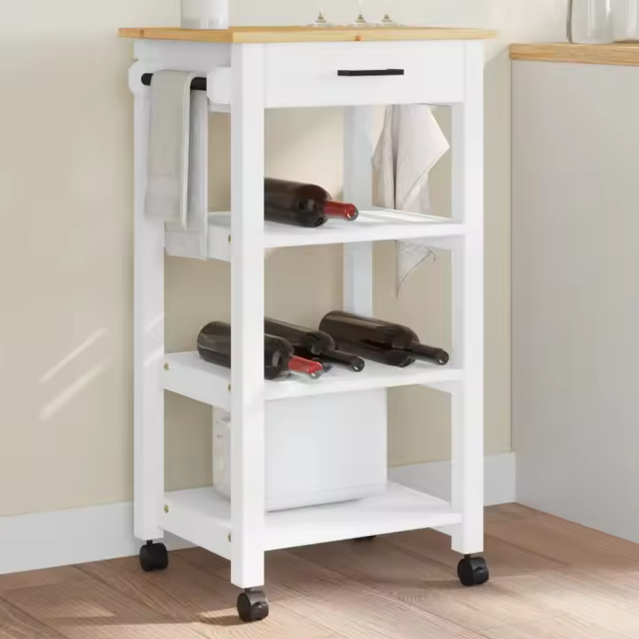 vidaXL Carrito de cocina MONZA madera maciza de pino 48x40x90 cm en color Blanco/Marrón - 1