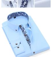 Camisa De Punto De Lujo Para Hombre Azul Y Blanco Con Estampado De Color Sólido Cuello En V Manga Larga Ajustada Casual Negocios Antideslizante Algodón - details 6