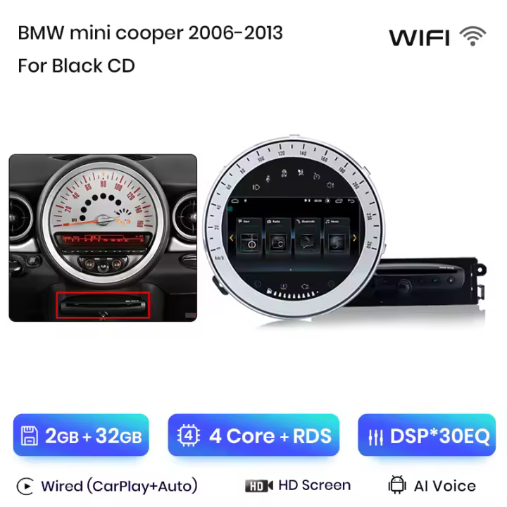 Junsun-Autoradio sans fil Android Carplay, Navigation GPS, 2Din, Limitation de la voiture, BMW, Mini Cooper, R56, R60, 2007-2010 - 1