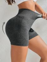 Shorts De Yoga De Cintura Alta Sin Costuras Estirables Para Correr Deporte Mujer Activewear Corto Color Sólido Sin Bolsillos - details 15