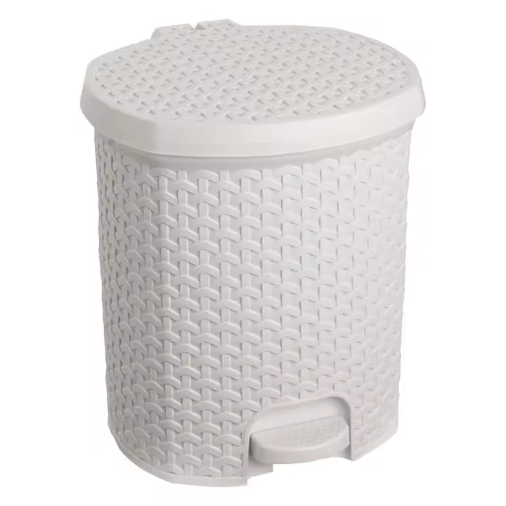 Keeeper Cubo de Basura Rattán con Pedal, 11,5L, Blanco Nórdico - 1