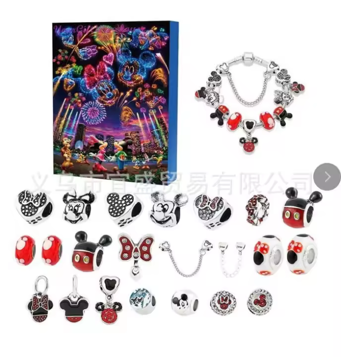 Calendario De Advenimiento Navideño Disney Stitch Y Mickey Caja Sorpresa De 24 Días Para DIY Joyería Y Pulseras Regalo Para Fans De Animación Occidental - 1