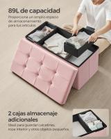 Banco de almacenaje plegable de terciopelo, taburete reposapiés con 2 cajas, 38x76x38 cm, soporta hasta 300 kg, ideal para entrada, sala de estar y dormitorio, disponible en gris paloma, gris pizarra y rosa caramelo - details 14
