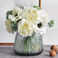 Lindo Bouquet De Flores Artificiales De Seda Blanca Peonía Nórdica Para Bodas Decoración De Hogar DIY Scrapbook Anémona Eterna - details 0