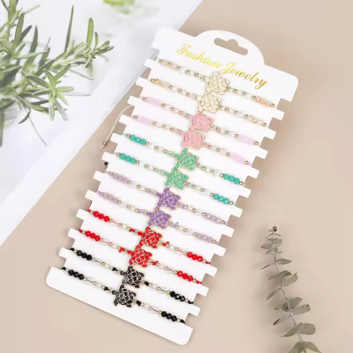 Pulsera De Aleación De Cristal Multicolor Tortuga Nueva 2024 Para Mujer Moda Y Pulsera Tejida Personalizada Conjunto De Pulseras - 1