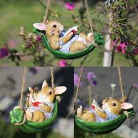 Decoración De Jardín Cartoon Conejo En Swing Lindo Adorno De Hogar Estatua Creativa De Conejo En Resina Regalo Colgante - details 2