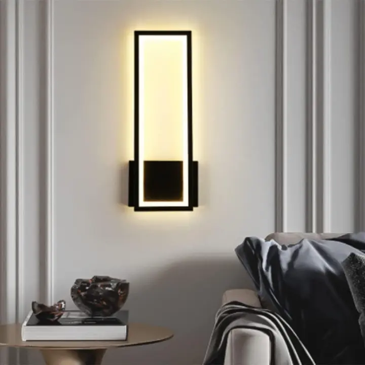 Apliques de pared LED para interiores, lámpara de pared rectangular Moderna de 16 W, aplique de pared acrílico Negro para dormitorio, Sala de estar, pasillo, balcón, 3000 - 1