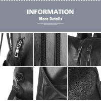 Mochila De Cuero Suave Para Mujer Negro Capacidad Grande Múltiple Casual Colegial Viaje Bolsa De Hombro Multifuncional - details 6