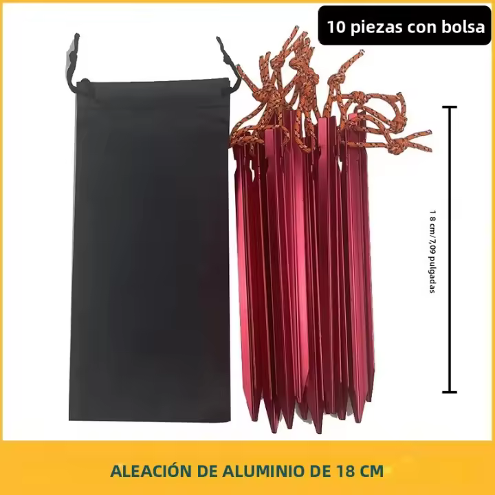 10pcs De Palos De Tenda Ultraligeros De Aleación De Aluminio 18cm Con Bolsa De Almacenamiento Convenientes Para Camping Y Actividades Al Aire Libre - 1