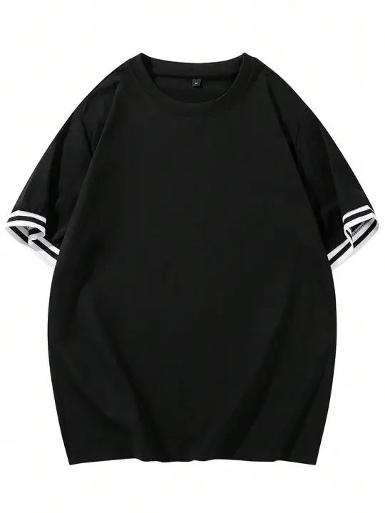 Camiseta De Verano Para Hombre Estilo Clásico Sencillo Y Casual Con Rayas De Colorido Corta Manga O-Neck Poliéster - 1
