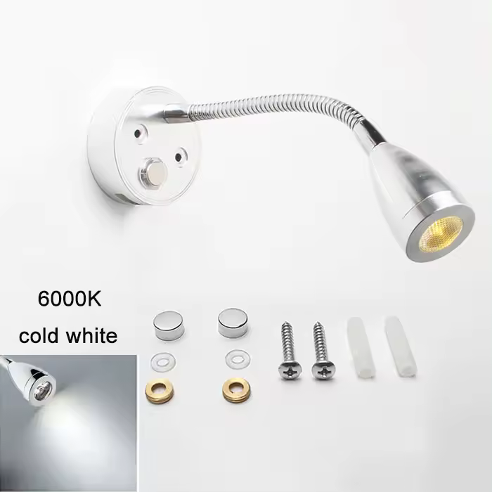 Luz LED de lectura con cuello de cisne para barco, lámpara de pared Flexible y regulable, CC de 12V y 24V, para camión, autocaravana, yate, cabina, con puerto de carga USB - 1