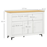 HOMCOM Aparador de Cocina Mueble Auxiliar de Cocina con 2 Cajones 3 Puertas y Estante Interior Ajustable Mueble de TV para Televisores de hasta 50 Pulgadas 117x35x80 cm Blanco - details 2