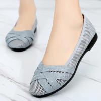 Zapatos De Mujer Moda Talla Grande Hueco Transpirable Zapatos Planos Slip on Casual Gris Comodidad Zapatos Largos A93 - details 3