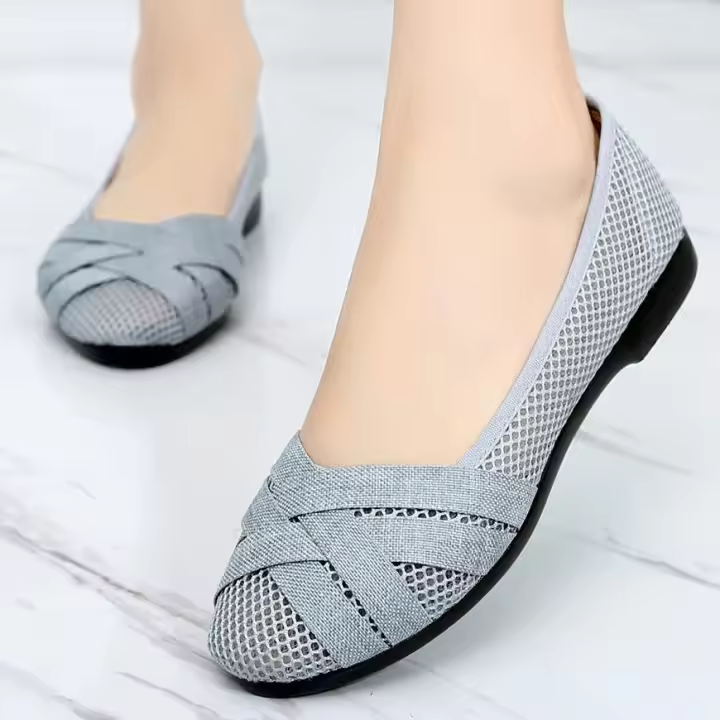 Zapatos De Mujer Moda Talla Grande Hueco Transpirable Zapatos Planos Slip on Casual Gris Comodidad Zapatos Largos A93 - 1