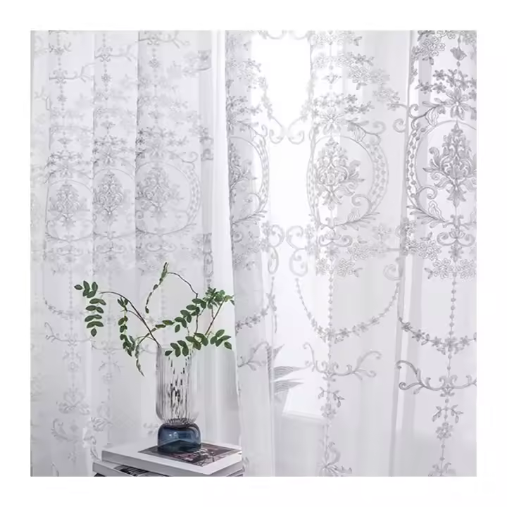 Cortinas Blancas De Poliéster Sastre Bordadas Con Floral Voile Transparentes Para Sala De Estar Y Dormitorio - 1