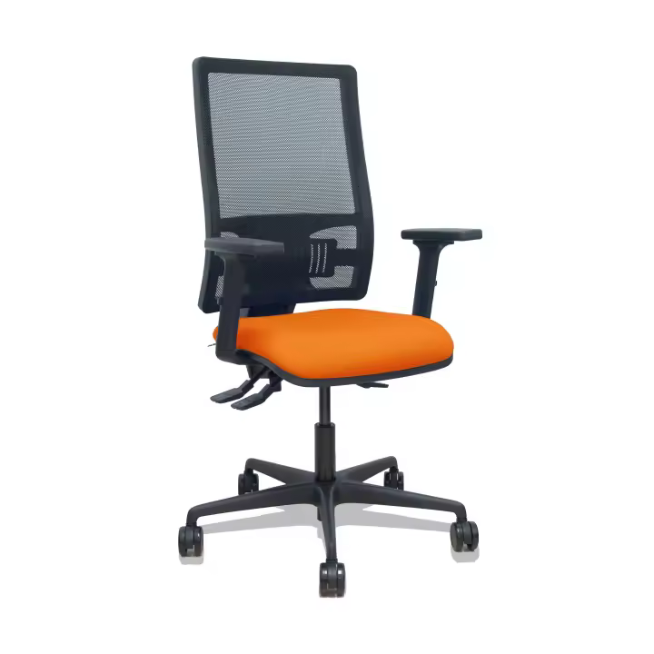 Silla Bormate asincro malla negra asiento bali naranja brazos 2D ruedas 65mm - 1