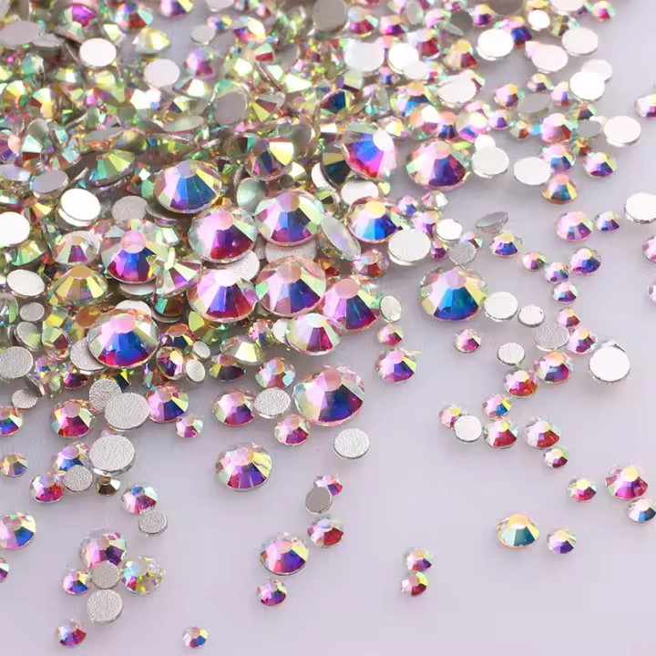 1440Pcs Cristales De Vidrio AB Para Arte De Uñas DIY Tamaños Mixtos Adhesivo Negro Rhinestones Redondos Para Decoración De Uñas - 1