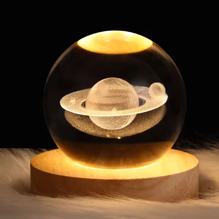 Lámpara De Mesa LED En Cristal Con Galaxia Luna 3D Luz Nocturna Para Dormitorio Sala De Estar Regalo De Navidad USB Poder - 1