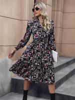 Vestido Casual De Mujer Con Estampado Floral Cuello V Manga Larga A-Line Longitud De Rodilla Cintura Alta Primavera Otoño Invierno - details 3