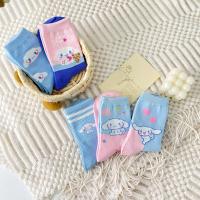 Calcetines Disney Miniso Cinnamoroll Para Mujer Azul De Algodón Peinado Medio Tubo Estilo Lindo Con Perro Dibujos Animados - details 1
