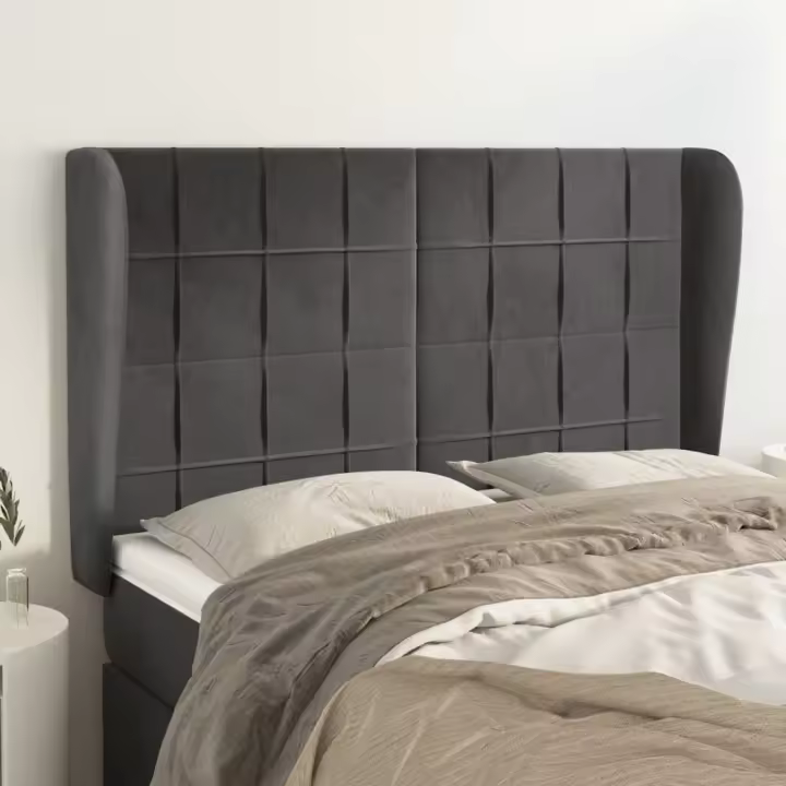 vidaXL Cabecero con orejas de terciopelo gris oscuro 147x23x118/128 cm - 1